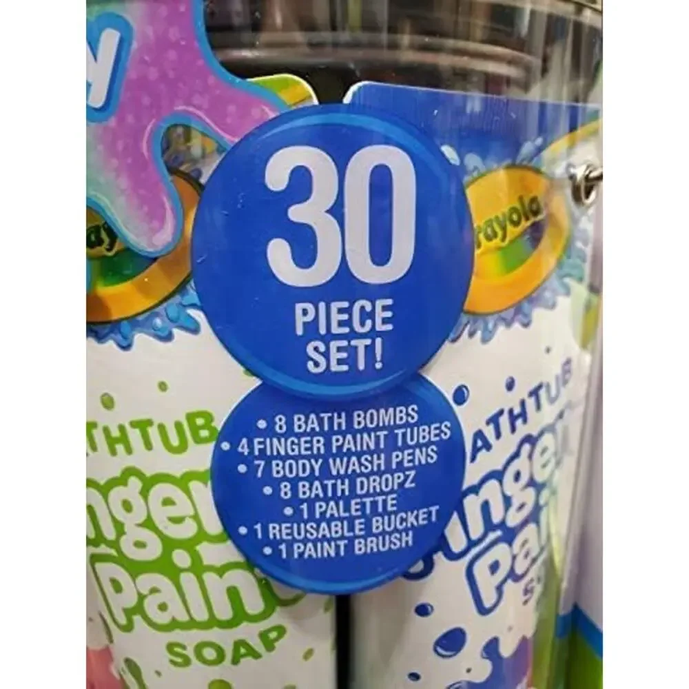 NEW Crayola Bath Activity Bucket 30 Piece Set Bath Bombs Finger Paints Wash Pens